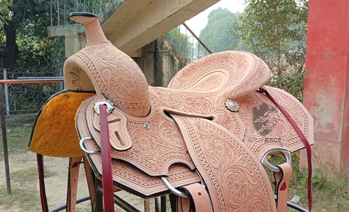 WILD RACE Western Naturleder Down Roper Ranch Sattel mit hartem Sitz/Western Natural Leather Down Roper Ranch Saddle with Hard Seat (16