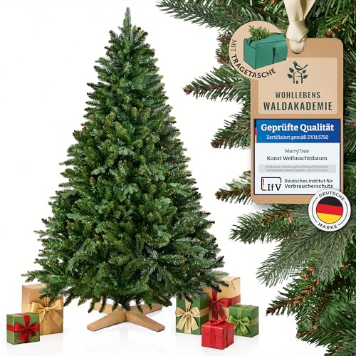 MerryTree Premium künstlicher Weihnachtsbaum 150 cm - Weihnachtsbaum künstlich aus naturgetreuem PVC + PE - Spritzguss Mix - massiver Holzfuß - Nordmanntanne - naturechter Baum Weihnachten - Xmas Tree