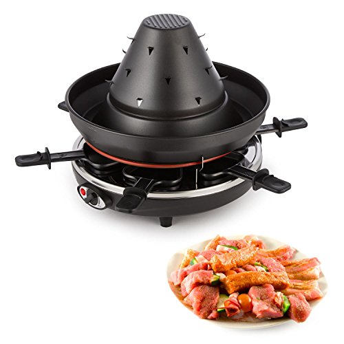 Klarstein Taste Volcano - Raclette, Tischgrill, Elektrogrill, Tartarenhut, 1500 Watt, stufenlos regelbar, Grillen, Überbacken, Grillpfännchen, für 6 Personen, Antihaftbeschichtung, schwarz
