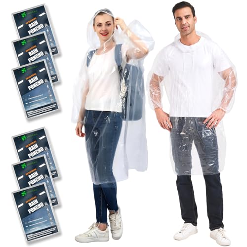 SWOGAA 6 Stück Regenponchos Damen Herren - 50% Extra Dick Durchsichtig Wasserdichte Regencape Leichtgewichts Regenschutz Regen Poncho Transparent