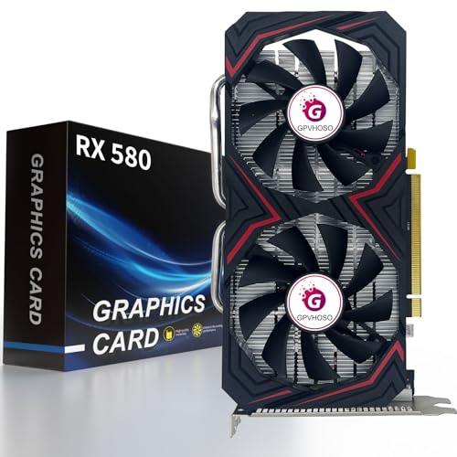AMD RX 580 8GB Grafikkarte, 2048SP 1284MHz GDDR5 256bit Radeon RX580 GPU 8K Grafikkarte mit Dual Cooling Fan, HDMI, DP, DVI-Output, PCIE 3.0 für Computer Gaming und Büro