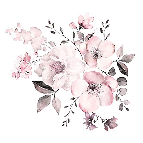 WandSticker4U®- Aquarell Wandtattoo vintage BLUMENRANKE in zartrosa I Wandbilder: 58x52 cm I Wand Deko Blume Blüte Pflanze Blätter I Wandsticker für Wohn-Schlafzimmer Kinderzimmer Küche Möbel