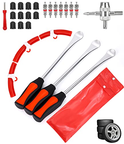 JOFLVA Reifenheber, Reifen Hebel Werkzeug Löffel, Reifen Montiereisen, Tire Spoons Lever Iron Tool Kits Montierhebel Werkzeug Mit 3 Rad Felge Protektoren Tool Kit, Für Motorrad/Fahrrad/Wagen Reifen