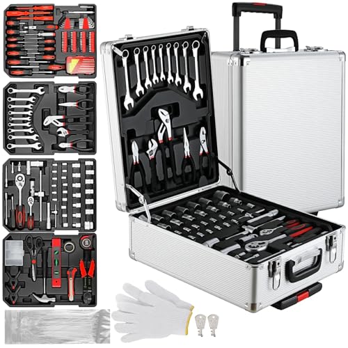TLGREEN 799-teiliges Werkzeugkoffer-Werkzeug Set mit Aluminium-Trolley-Koffer, Reparatur- Werkzeugkiste Haushalt, komplettes Werkzeugkasten-Set, Werkzeugwagen Handwerkzeug für Zuhause, Auto, Garage