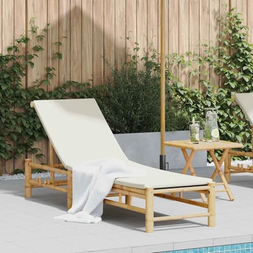 Homgoday Bambus Sonnenliege mit 3-Fach Verstellbarer Rückenlehne und Polsterkissen - Gartenm?Bel für Pool, Terrasse & Garten Model4108226