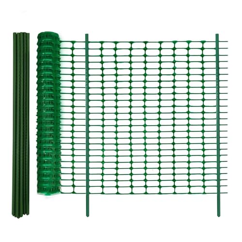 Signstek Begrenzungszaun, 100 cm hoch, 30m lang, 25×115cm hoch Pfähle, 100×Kabelbindern, mobiler Zaun Hundezaun Hühnerzaun Gartenzaun für Garten, Haus, Hof