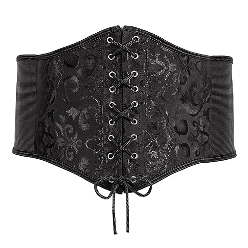 XZQTIVE Damen Schnürkorsett Gebunden Gürtel Elastisch Breites Band Waspie Korsett Taille Gürtel Bustiers Korsetts Hüftgurt für Halloween Partys, Schwarz, 93cm