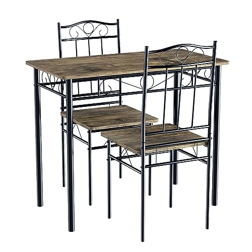 3-Teilige Essgruppe Kleiner Esstisch mit 2 Stühlen, Küchentisch Esszimmer Essen Tisch mit 2 Stühlen für Esszimmer/Wohnzimmer/Veranda/Hinterhof/Balkon/Möbel Set 3 Teilig/90X48X75CM/Vintagebraun