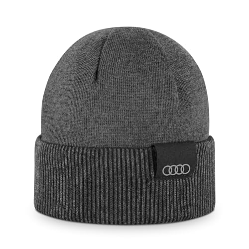 Audi 3132402100 Wende-Strickmütze Beanie Mütze, schwarz/grau