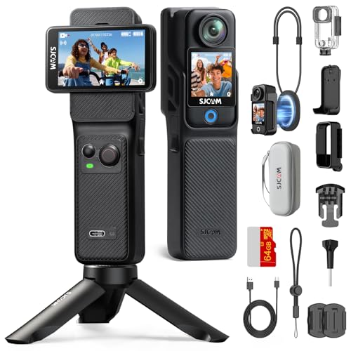 SJCAM C400 YouTube Vlogging Camera 4K mit 1/2.8-Zoll Sensor,7 Stunden Akku und 6 Achsen Bildstabilisierung,vlog Kamera mit Dual-Touchscreen, Action cam Unterwasserkamera 30M wasserdichte, 64GB Karte