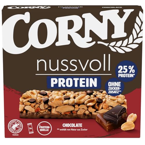 Corny Nussvoll Protein Chocolate | Nussriegel & Proteinriegel ohne Zuckerzusatz | Mit 38% Nüssen & 25% Eiweiß | 3 x 35 g
