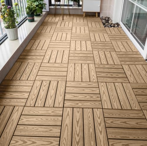 RHP 22 x Premium WPC Klickfliesen – Terrassen- & Balkonfliesen 30x30 cm, Holzoptik, wasserfest, korrosionsbeständig, Stecksystem, einfach verlegbar (JS-1)