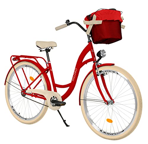 Komfort Fahrrad Citybike Mit Korb Vintage Damenfahrrad Hollandrad, 28 Zoll, Rot, 1-Gang