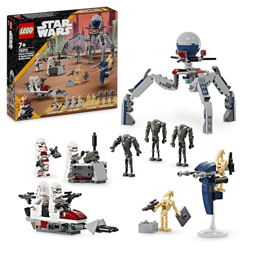 LEGO Star Wars 75372 Clone Trooper & Battle Droid Battle Pack, inkl. 4 Minifiguren, 5 Droiden und Speeder Bike mit Shooter - Bauspielzeug für Jungen und Mädchen ab 7 Jahren