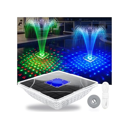 LanBlu Solar Springbrunnen für Außen mit Unterwasser Lichter, 24 * 24CM Springbrunnen Solar, 2 Modi Springbrunne Pool Schwimmend, Pool Wasserfontäne mit Anker, Solar Springbrunne für Teich Garten