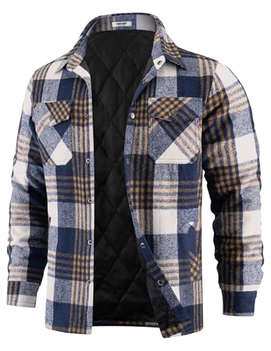 COOFANDY Herren Flanell Hemd Jacken Gesteppt Gefüttert Plaid Jacke Langarm Button Down Dicke Winter Outwear Shackets, Dunkelblau, L