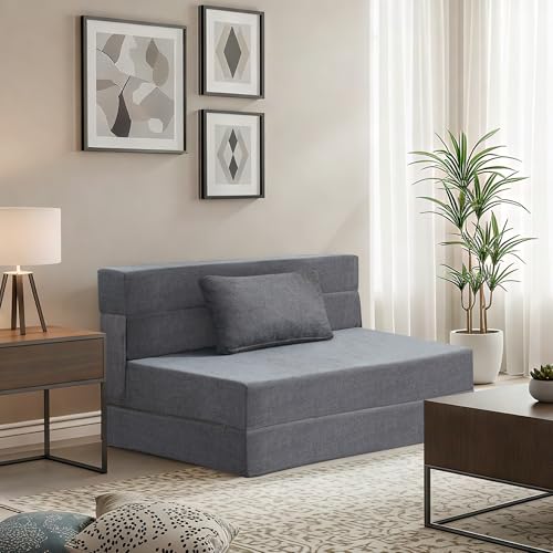 UMBFUN Doppelte Schlafsofa 100 x 203 cm Faltbare Schlafcouch Gästematratze für 2 - Schlaffunktion, Bettcouch für Wohnzimmer Schlafzimmer mit Memory Schaum & Kissen, Bodensessel Waschbar Set Dunkelgrau