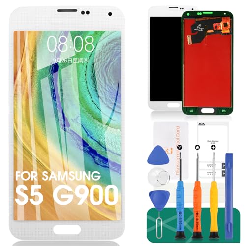Ersatz-LCD-Bildschirm für Samsung Galaxy S5 G900 G900MD G900A LCD-Bildschirm-Ersatz-Bausatz mit Displayschutzfolie und Werkzeug (weiß)