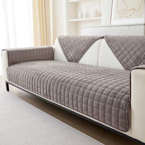 SHANNA Flanell Sofabezug 1 2 3 4 Sitzer Sofabezüge Couch Überzug L Form Ecksofa Sofa Couch Überwurfdecke, Sofahusse Sofaüberwürfe rutschfest Sofa Abdeckung (Braun, 70 * 70cm Stückweise Verkauft)