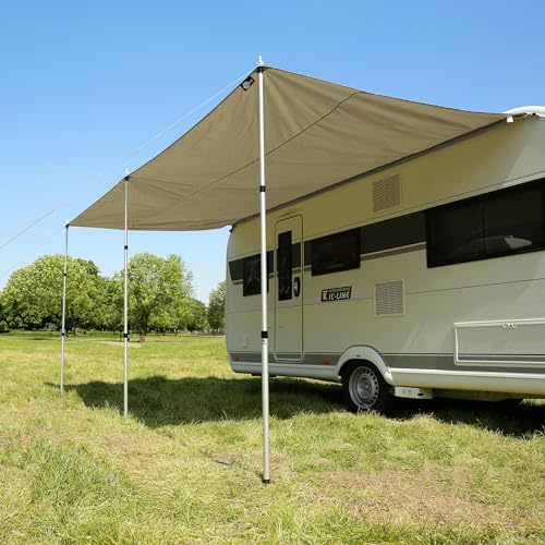 your GEAR Caravan Tarp TC Wohnwagen Sonnendach – wasserdichtes Baumwoll-Sonnensegel mit UV 50+, Alu-Teleskopstangen, in 5 Größen (Beige/Sand, 400 x 240 cm)