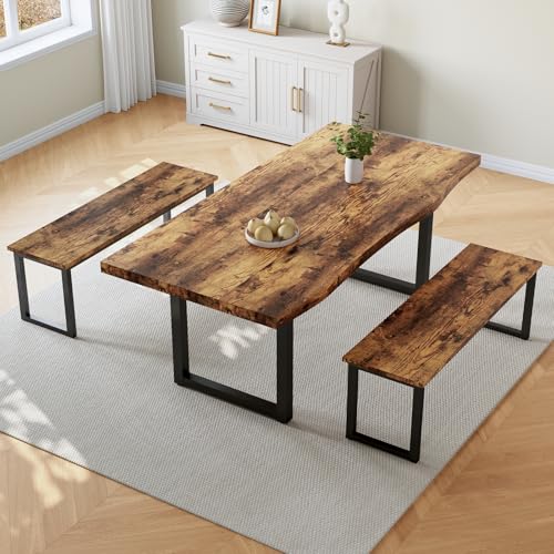 JIEXI Esstisch mit 2 Bänken, modernes Küchentischset für 4 bis 6 Personen, verstärkter MDF-Holztisch für Esszimmer, Küche, Wohnzimmer 160 cm