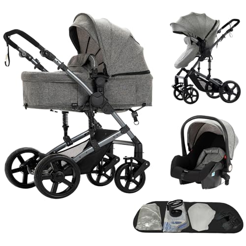 3-in-1 Baby Kombikinderwagen, Babywanne, Sportwagen und Autositz, for 0-36 Monate Babys (Grau)