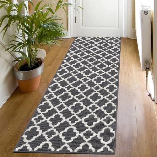 SHACOS Teppich Läufer Flur rutschfest Modern 50x150 cm, Küchenteppich Waschbar rutschfest, Teppichläufer Flur Schmal, Teppich Läufer für Flur, Küche, Wohnzimmer, Dunkelgrau