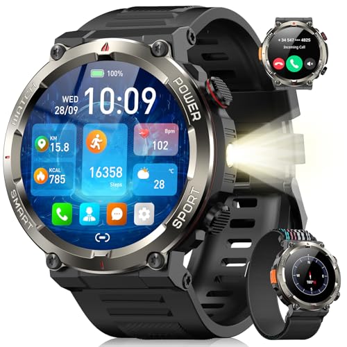 Blackview Smartwatch Herren, Beleuchtung, Kompass, IP68 Wasserdicht, 100 Tage Akku, 1,45'' Touchscreen, Bluetooth-Anruf, Herzfrequenz, Schlafanalyse, Sportuhr mit 100+ Sportmodi, Uhr für Android/iOS