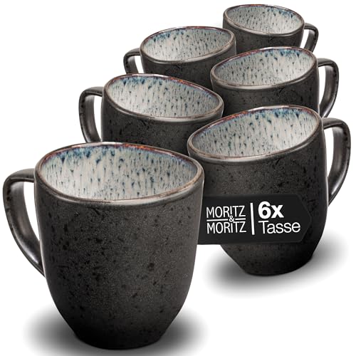 Moritz & Moritz ORGANIC Kaffeetassen Set 6er - Kaffeebecher Set Grau aus robustem Steinzeug mit einzigartigem Farbverlauf - Spülmaschinengeeignetes Tassenset