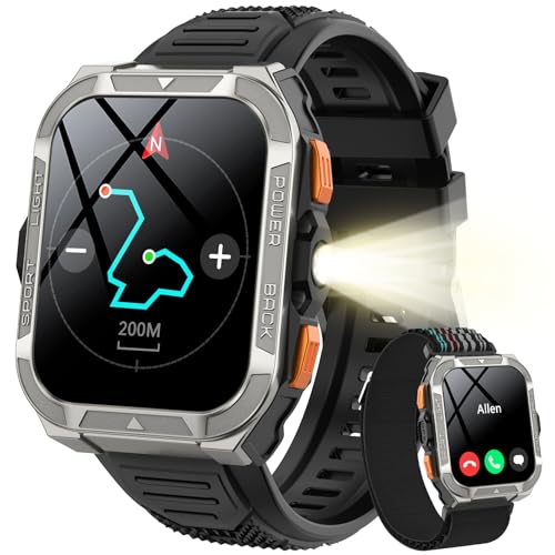 Blackview Smartwatch Herren mit GPS/Kompass/Bluetooth-Anrufe/LED-Beleuchtung/ChatGPT/Übersetzer, Sportuhr mit 100+ Sportmodi-Puls-Schlaf-Schritte-Kalorien-Kilometer-Monitor, Fitnessuhr für Android iOS
