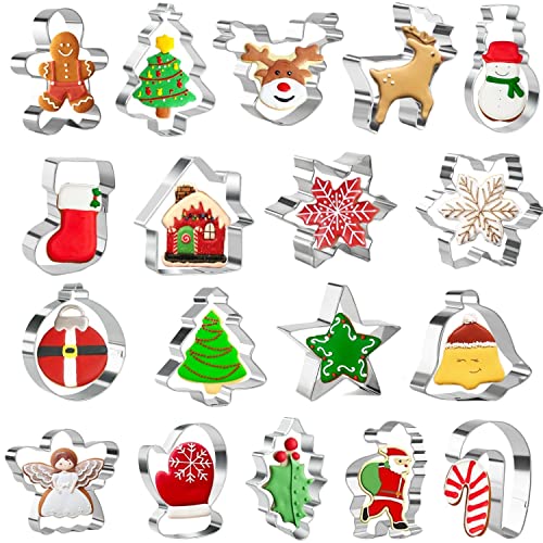 Keepaty 18 Stücke Weihnachten Ausstechformen Set zum Backen – Weihnachtsbaum, Lebkuchenmann, Schneeflocke, Weihnachtsmann und mehr Formen Weihnachts Ausstecher