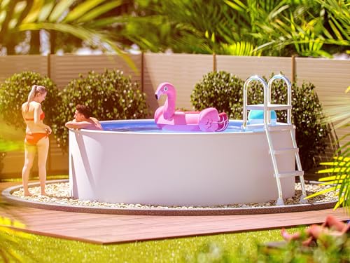 poolomio® Stahlwandpool rund 360 x 90 cm Weiß | Robuster Gartenpool als Aufstellbecken oder Einbaupool | Aufstellpool Komplettset mit Innenfolie 0,5 mm, Skimmer & Einlaufdüse