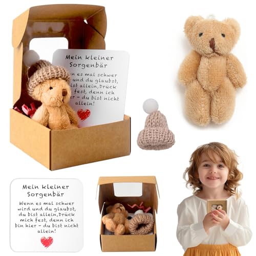 Audasi Pocket Hug Positive Mini Teddybär, Mini Bär Inspirierender Deutsche Karte Fluffie Stuffies Bär Puppe Denken Sie Bald Gut Little Tasche Umarmung Schlüsselanhänger Dekoration Positives Geschenk