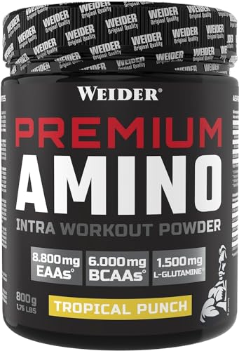 Weider - Premium Amino - Intra-Workout Drink mit EAAs, Kohlenhydraten und Elektrolyten - Aminosäuren Komplex mit L-Glutamin - Für mehr Energie beim Training - 800g - Tropical