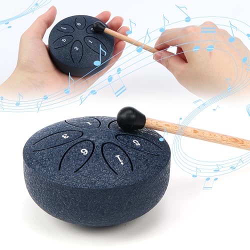 Zungentrommel Steel Tongue Drum 6 Töne Handpan Instrument Stahlzungentrommel Mini Pan Drum Percussion 3 Zoll Stahlzungen mit Schlägeln für Meditation Yoga (Marineblau)