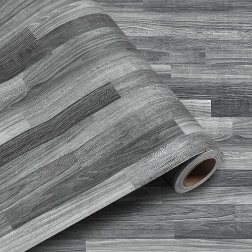 Shackcom Vinylboden Selbstklebend PVC Bodenbelag Selbstklebende Fliesen Vinyl Holzoptik Bodenaufkleber Wasserdicht Verschleißfest für Küche Wohnzimmer Badezimmer Grau Holz 40X200cm