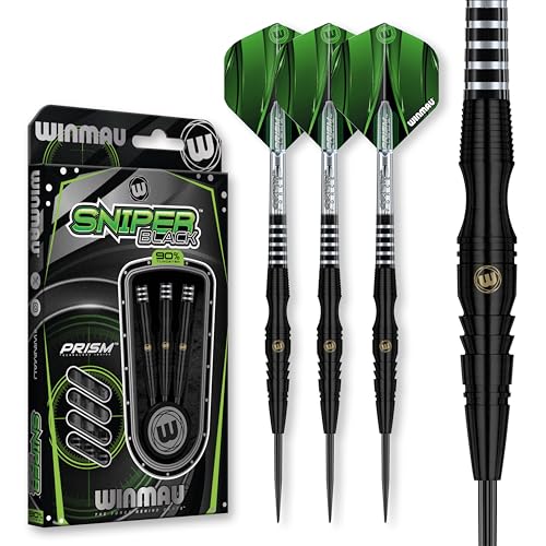 WINMAU Sniper Black 24 Gramm Professionelles Wolfram-Dart-Set mit Flights und Schäften (Shafts)