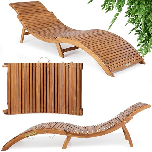Casaria® Sonnenliege Klappbar Holz FSC®-Zertifiziert 320kg Belastbarkeit 190x60cm Tragegriff Kofferfunktion Garten Balkon Terrasse Gartenliege Klappliege Akazie