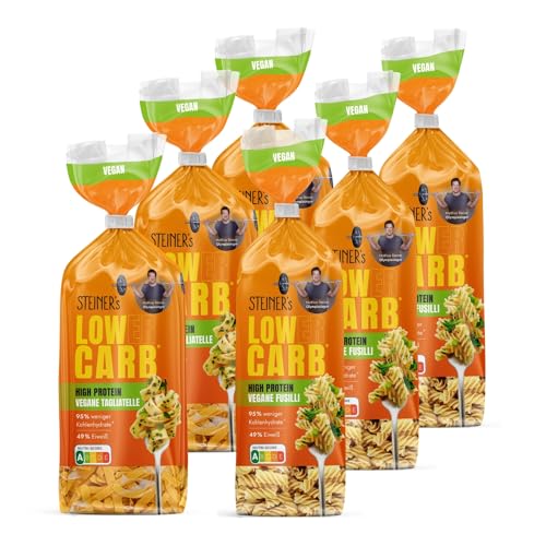 STEINER´s Low Carb High Protein Pasta Mix | 95% weniger Kohlenhydrate | High Protein Tagliatelle + Fusilli | 49g Protein | ballaststoffreich, (STEINER's High Protein Pastamix, 3+3 Pack) …