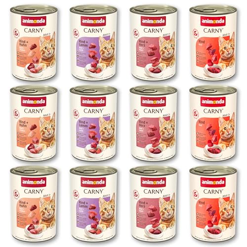 animonda Carny Adult Herzhafte Variation (12 x 400 g), Katzennassfutter für ausgewachsene Katzen, Nassfutter mit 100 % frischen, fleischlichen Zutaten, Katzenfutter ohne Getreide und Zucker