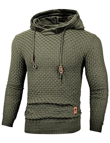 TARAINYA Pullover Herren Pulli Strickpullover Männer Winterpullove Langarm Warm Sweater mit Kapuze Armeegrüne L