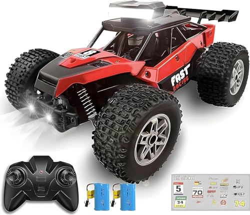 KINSAM Ferngesteuertes Auto,RC Auto LED All Terrain ab 6 7 8 9 10 11 12 Jahre, 2.4GHz Mehrere Geschwindigkeiten bis 20 KM/H, 2AKKU 60min Spielzeit, Monster Truck Ferngesteuert - [2025 Modell]