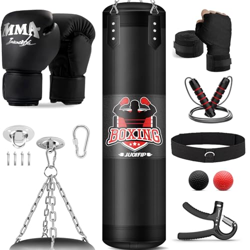 Boxsack-Set für Erwachsene, 120cm/4ft Oxford-Boxsack-Set mit 12oz Boxhandschuhen, geeignet für MMA-Karate-Kickboxen-Boxen-Muay-Thai-Training zu Hause oder im Fitnessstudio – unbefüllter Schwerer Sack