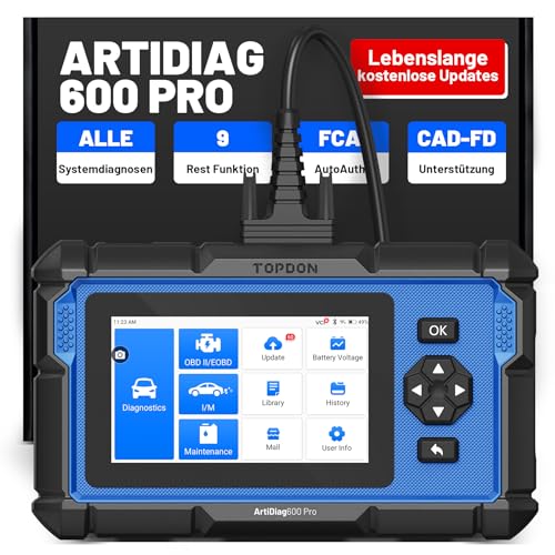 TOPDON ArtiDiag600 Pro, OBD2 Diagnosegerät Auto, Diagnosegerät für alle Fahrzeuge, 9 Servicefunktionen für Öl/ABS/DPF/SRS/SAS/Injektorcodierung, Lebenslange kostenlose Updates