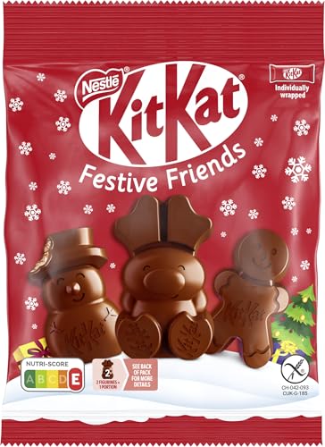 KitKat NESTLÉ KITKAT Festive Friends Schokoladen-Mix, Mini-Weihnachtsfiguren aus Milchschokolade mit Knusperstückchen, 1er Pack (1 x 65g)