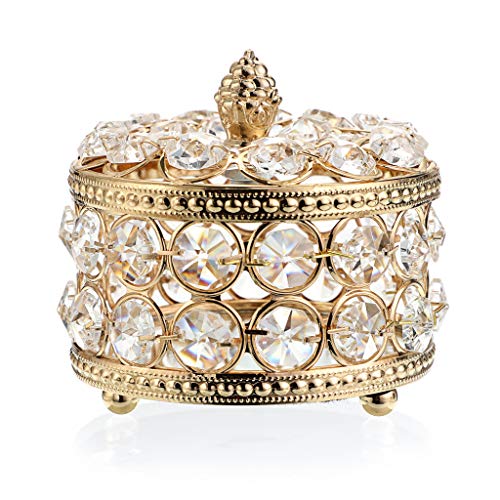 SUMTree Rund Kristall Schmuckkaschen Deckel aus Kristall Metall Schmuckkoffer Schmuckholder Schmuckbox Deko für Wohnzimmer Schlafzimmer Badezimmer Golden Geschenk für Frau Freundin