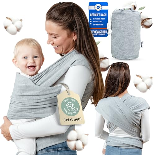 Tragetuch Neugeborene - Elastisches Baby Trage-Tuch ab Geburt, Atmungsaktive & ergonomische Koala-Babytrage aus 80% Baumwolle - Ergo-Babytragetuch mit Anleitung für sicheren Halt, Nähe & Komfort