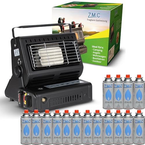Z.M.C 2-in-1 Tragbare Keramik Gasheizung und Gaskocher 1,3 kW, mit LPG Anschluss + 16 Gaskartuschen, Campingkocher mit Piezozündung, Wärme & Kochen für unterwegs, Perfekt für Outdoor, Zelten Wohnwagen