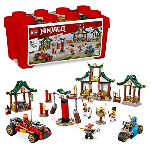 LEGO NINJAGO Kreative Ninja Steinebox, Spielzeug Aufbewahrungskiste mit Ninja-Auto und Motorrad, Dojo und Minifiguren für Kinder ab 5 Jahren 71787