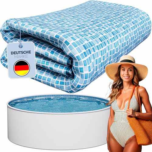 poolomio® Poolinnenfolie mit Mosaikmuster für Rundbecken 360 x 110 cm | 0,3 mm Stärke | Innenhülle Pool aus hochwertigem PVC | Ersatzfolie mit 10 cm Überlappung